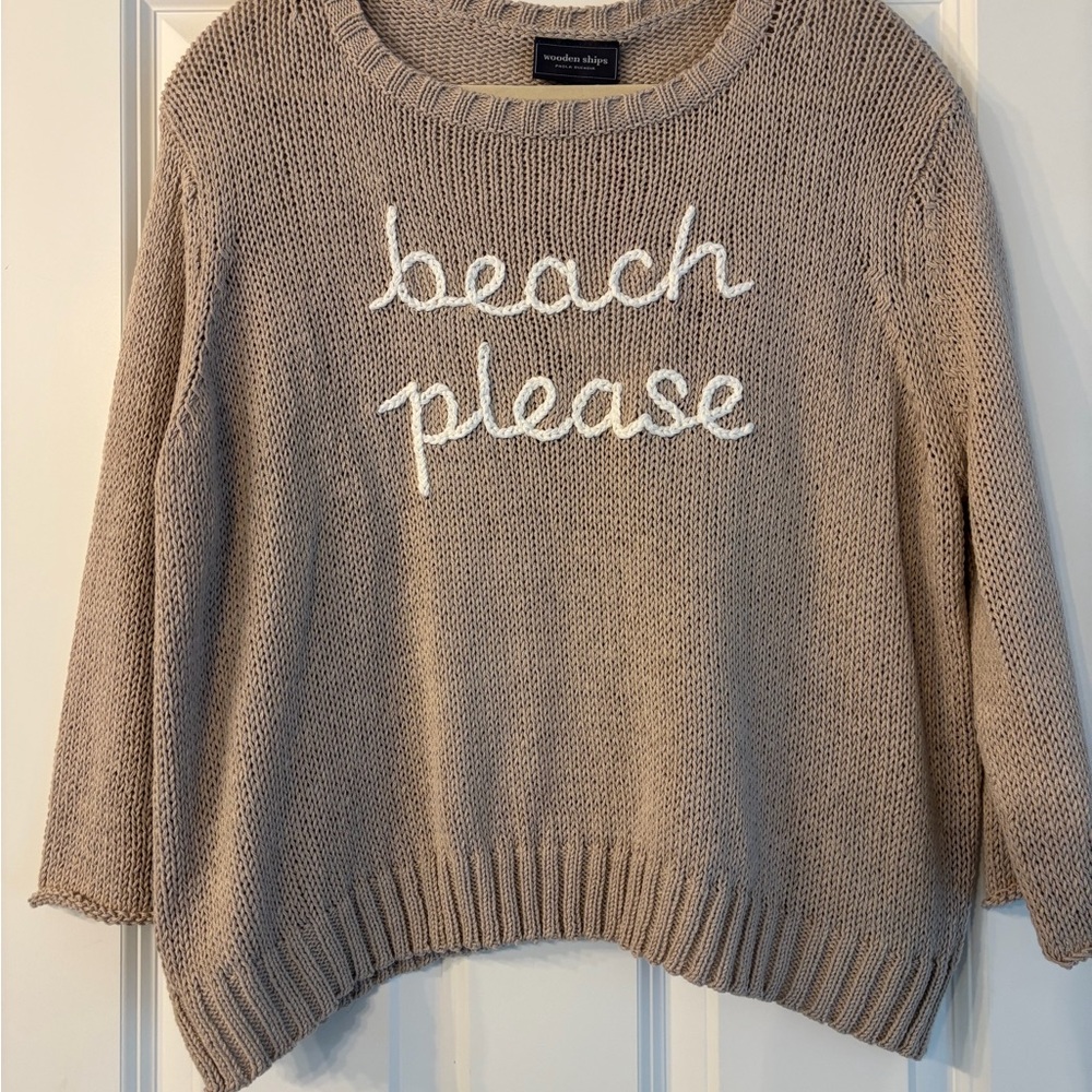 Wooden Ships Tan Knit Top with White Script